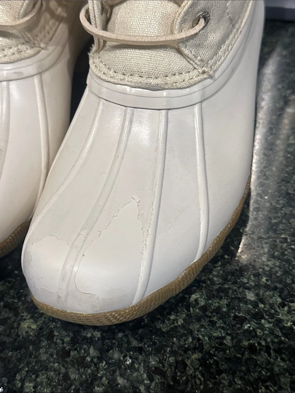 Girls Sperry sport saltwater golden vanilla duck boots sz 3 used